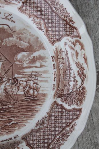 photo of Alfred Meakin Fair Winds vintage brown transferware china set for 8, tall ships sailing #9