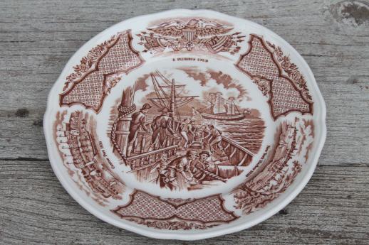 photo of Alfred Meakin Fair Winds vintage brown transferware china set for 8, tall ships sailing #11