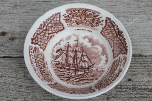 photo of Alfred Meakin Fair Winds vintage brown transferware china set for 8, tall ships sailing #12