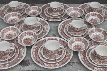 catalog photo of Alfred Meakin Fair Winds vintage brown transferware china set for 8, tall ships sailing