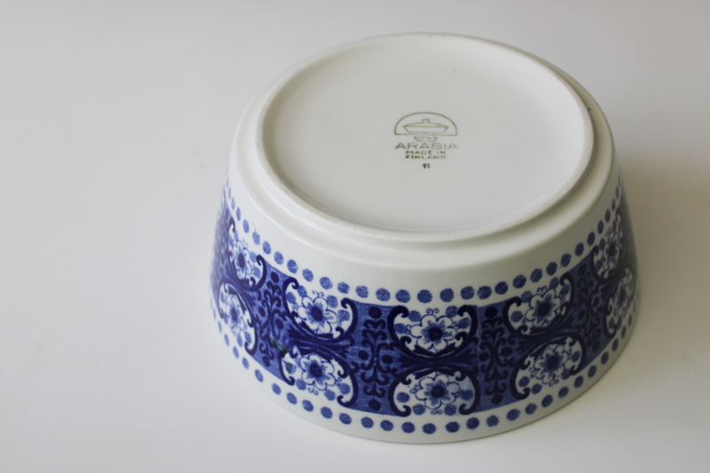 photo of Ali pattern blue & white Arabia Finland vegetable bowl, mod vintage ceramic dish #3