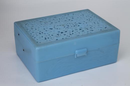 photo of Alice blue plastic jewel box sewing box or jewelry chest, 1950s vintage #1