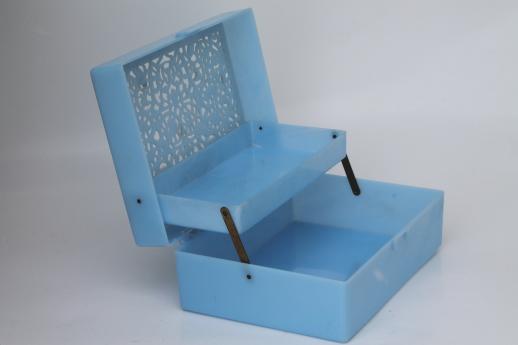 photo of Alice blue plastic jewel box sewing box or jewelry chest, 1950s vintage #2