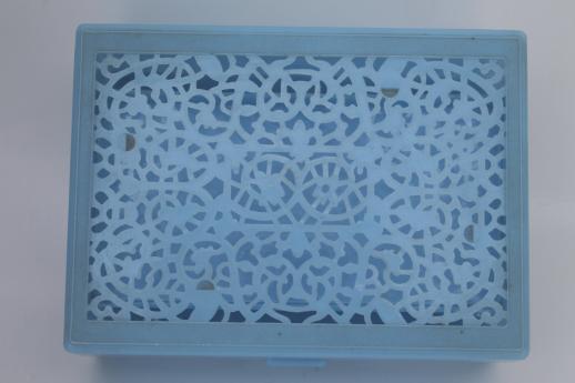 photo of Alice blue plastic jewel box sewing box or jewelry chest, 1950s vintage #5