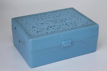 catalog photo of Alice blue plastic jewel box sewing box or jewelry chest, 1950s vintage