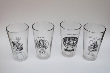 catalog photo of Alice in Wonderland vintage illustrations print drinking glasses, Earthbound beer glass set