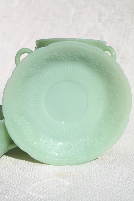 photo of Alice jadeite glass cups & saucers, vintage Fire King jadite green glassware #6