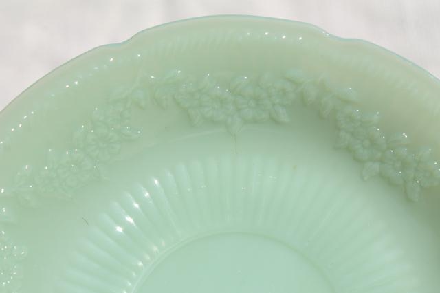 photo of Alice jadeite glass cups & saucers, vintage Fire King jadite green glassware #7