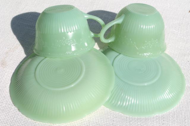 photo of Alice jadeite glass cups & saucers, vintage Fire King jadite green glassware #8
