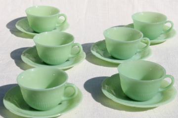 catalog photo of Alice jadeite glass cups & saucers, vintage Fire King jadite green glassware