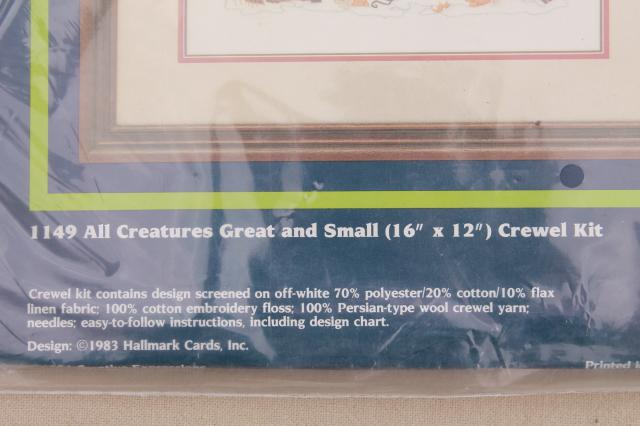 photo of All Creatures Great & Small vintage crewel work embroidery kit, stamped fabric, wool yarn #2