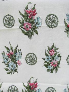 catalog photo of Amemones & spring flower bouquets, vintage floral print cotton barkcloth fabric, never used