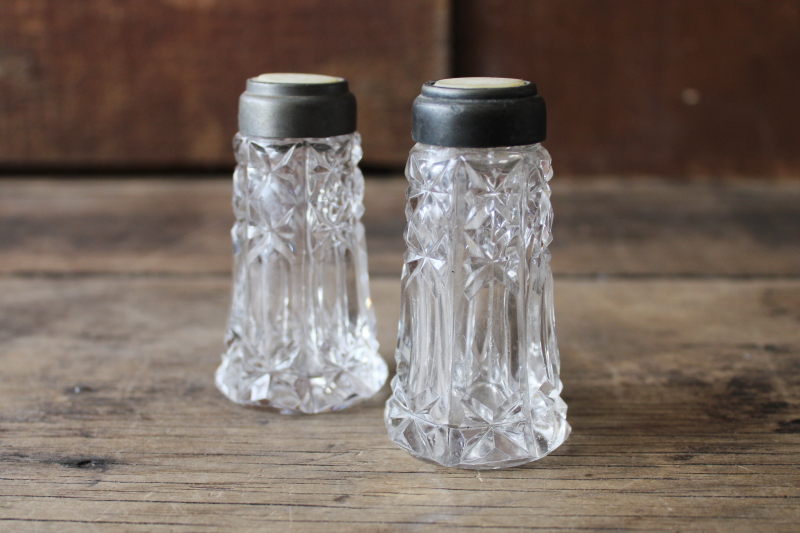 photo of American Brilliant antique cut crystal salt & pepper shakers w/ mother of pearl shell lids #1