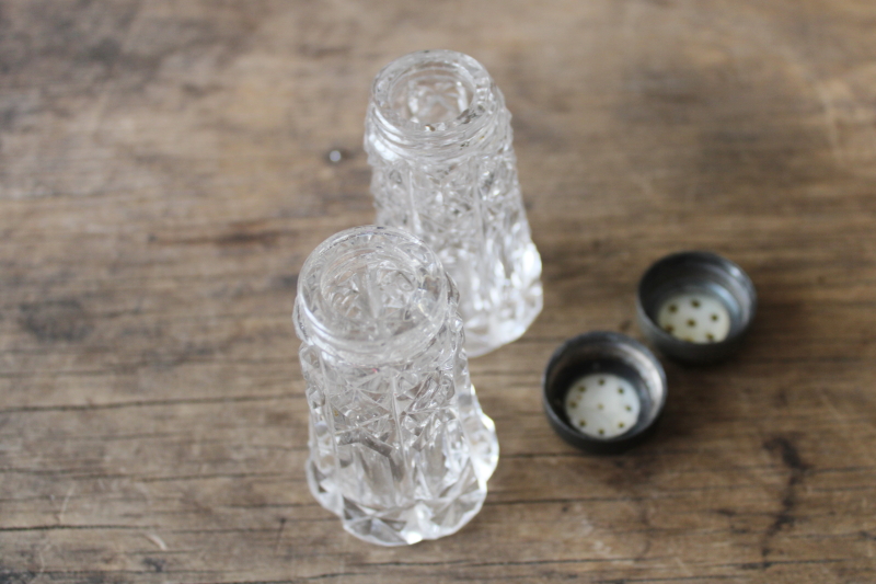 photo of American Brilliant antique cut crystal salt & pepper shakers w/ mother of pearl shell lids #2