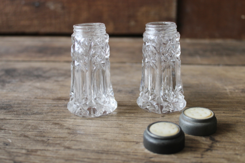 photo of American Brilliant antique cut crystal salt & pepper shakers w/ mother of pearl shell lids #3