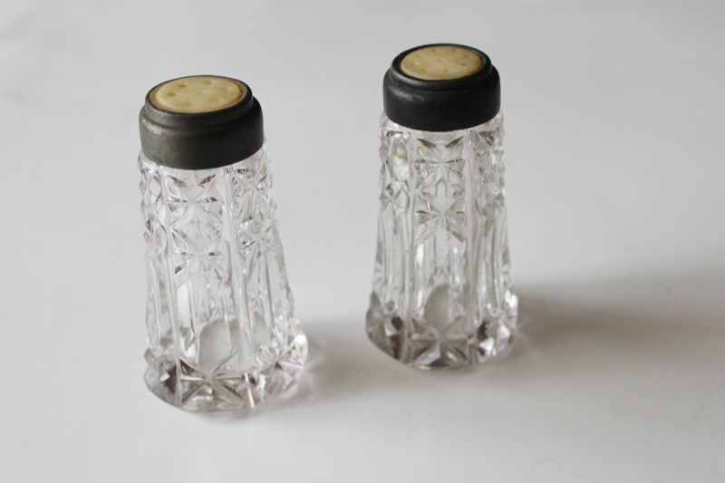 photo of American Brilliant antique cut crystal salt & pepper shakers w/ mother of pearl shell lids #5