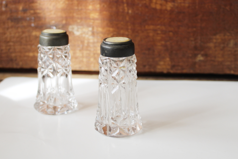 photo of American Brilliant antique cut crystal salt & pepper shakers w/ mother of pearl shell lids #6