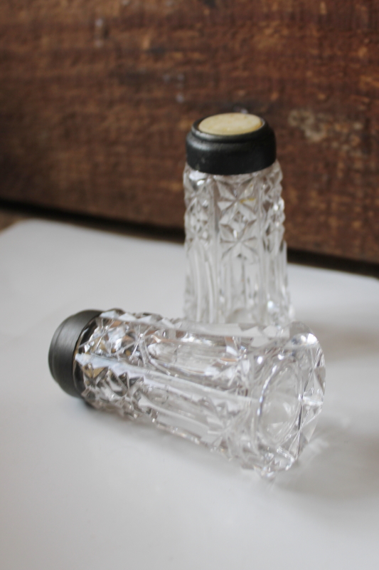 photo of American Brilliant antique cut crystal salt & pepper shakers w/ mother of pearl shell lids #7