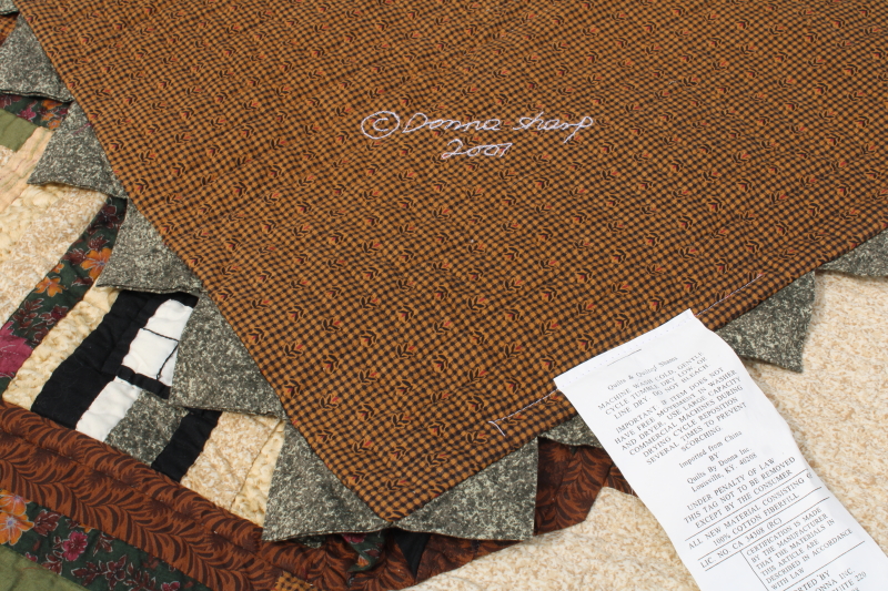 photo of American Heritage Donna Sharp log cabin quilt, applique w/ sawtooth border rustic green & red  #6