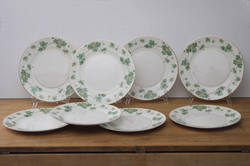 photo of American Ivy cream & green border dinner plates set of 8, vintage Pope Gosser china #1