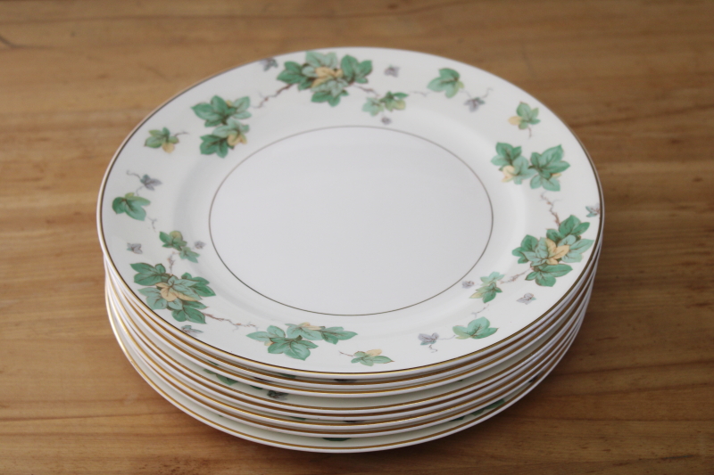 photo of American Ivy cream & green border dinner plates set of 8, vintage Pope Gosser china #9