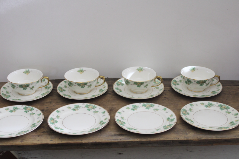 photo of American Ivy pattern vintage china tea cups & saucers w/ small plates, trio sets #1