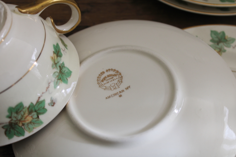 photo of American Ivy pattern vintage china tea cups & saucers w/ small plates, trio sets #3