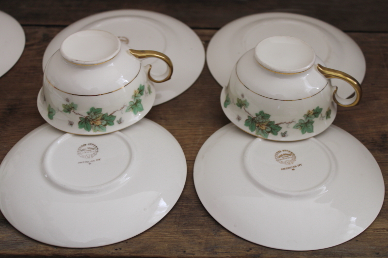 photo of American Ivy pattern vintage china tea cups & saucers w/ small plates, trio sets #5