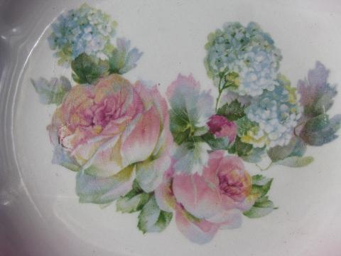 photo of American Limoges china antique vintage cake or bread plates, roses & hydrangeas w/ luster #4