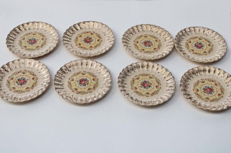 photo of American Limoges vintage china bread or dessert plates ornate gold filigree & flowers #1