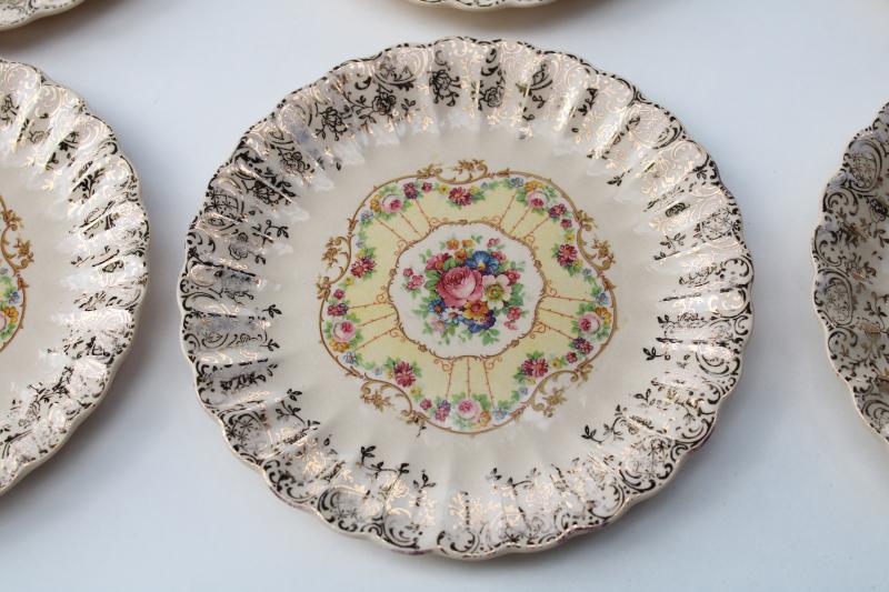 photo of American Limoges vintage china bread or dessert plates ornate gold filigree & flowers #2