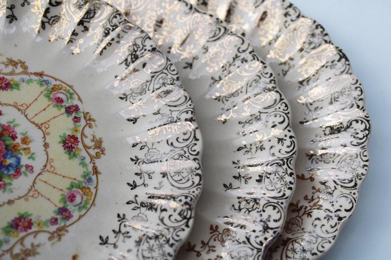 photo of American Limoges vintage china bread or dessert plates ornate gold filigree & flowers #4