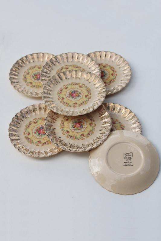 photo of American Limoges vintage china bread or dessert plates ornate gold filigree & flowers #6