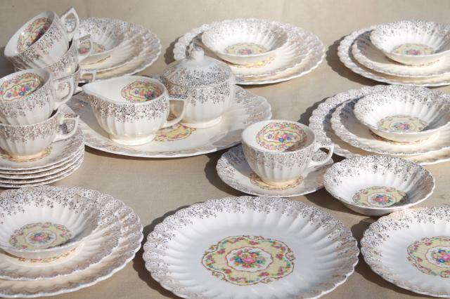 photo of American Limoges vintage gold filigree Toledo delight sand yellow floral china tea set for 6 #1