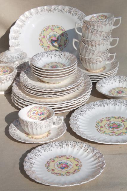 photo of American Limoges vintage gold filigree Toledo delight sand yellow floral china tea set for 6 #4