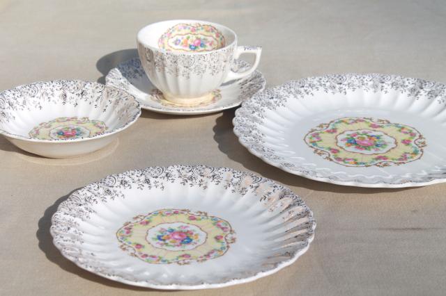 photo of American Limoges vintage gold filigree Toledo delight sand yellow floral china tea set for 6 #5