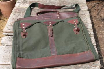 catalog photo of American Outdoorsman Gokey type vintage cotton canvas & leather large garment bag soft sided luggage