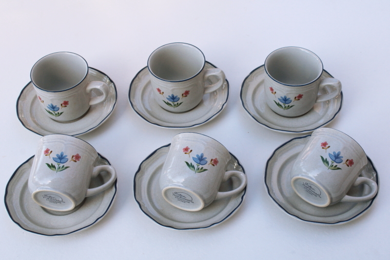 photo of American Patchwork pattern Heritage International stoneware cups & saucers 1980s vintage #1