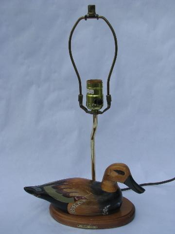 photo of American Pintail hen duck decoy table lamp, carved wood, 1970s vintage #1