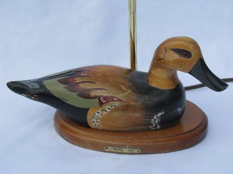 photo of American Pintail hen duck decoy table lamp, carved wood, 1970s vintage #2