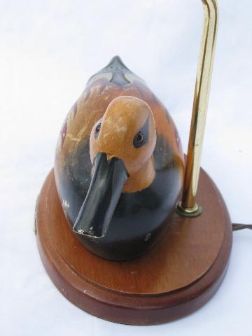 photo of American Pintail hen duck decoy table lamp, carved wood, 1970s vintage #3