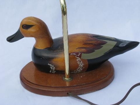 photo of American Pintail hen duck decoy table lamp, carved wood, 1970s vintage #4