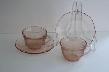 catalog photo of American Sweetheart vintage pink depression glass cups & saucers Macbeth Evans