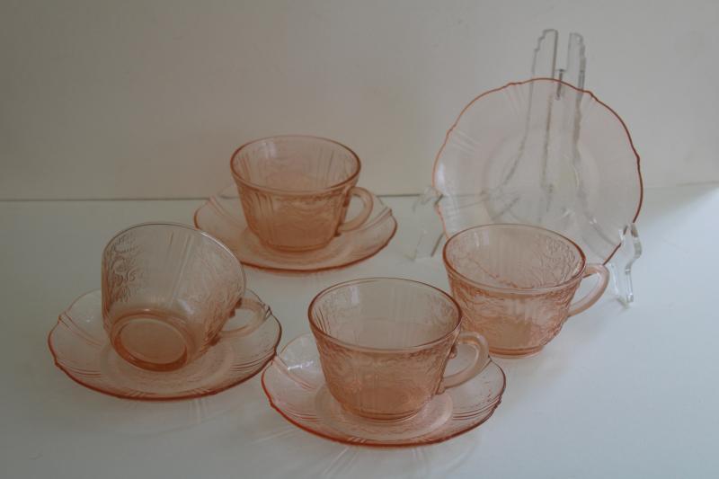 photo of American Sweetheart vintage pink depression glass cups & saucers set of four #1