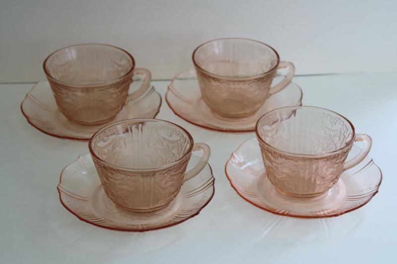 photo of American Sweetheart vintage pink depression glass cups & saucers set of four #4
