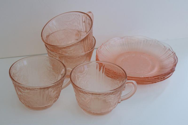 photo of American Sweetheart vintage pink depression glass cups & saucers set of four #9