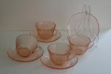 catalog photo of American Sweetheart vintage pink depression glass cups & saucers set of four