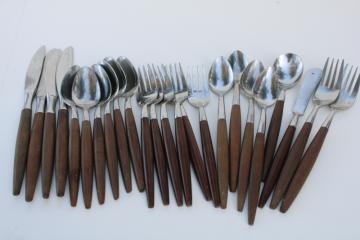 catalog photo of American Tempo vintage stainless flatware w/ rosewood melamine handles Canoe muffin style