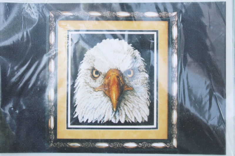 photo of American bald eagle counted cross stitch complete kit sealed w/ floss, aida cloth and chart #2