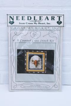 catalog photo of American bald eagle counted cross stitch complete kit sealed w/ floss, aida cloth and chart